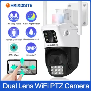8-Мегапиксельная камера 4K Wifi С двойным объективом, Водонепроницаемая камера видеонаблюдения, полицейская световая сигнализация, IP-камера