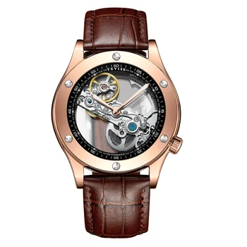 Мужские часы T824A TEVISE из люминесцентной натуральной кожи, полностью автоматические механические мужские часы