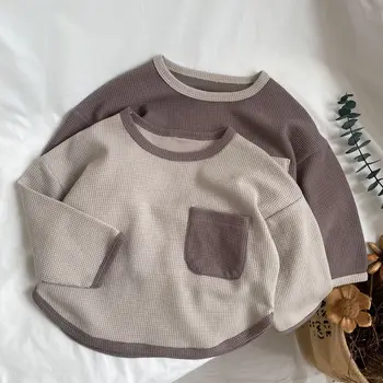 Осенний пуловер в стиле ретро для мальчиков, свободная футболка с длинными рукавами для девочек, Повседневные топы для малышей, хлопковая толстовка для малышей, одежда