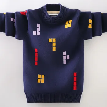 Детский свитер, зимняя одежда для мальчиков, вязаный пуловер с круглым вырезом, свитер, детская одежда, зимняя теплая детская одежда