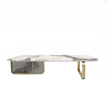 Журнальный столик из итальянского камня, гостиная, небольшой блок, бытовая техника, скандинавский стиль, глянцевая поверхность, светлый роскошный мрамор
