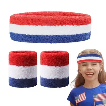 Повязка на голову от 4 июля, американские патриотические хлопковые спортивные повязки для головы и запястий, удобные, впитывающие пот Для занятий баскетболом