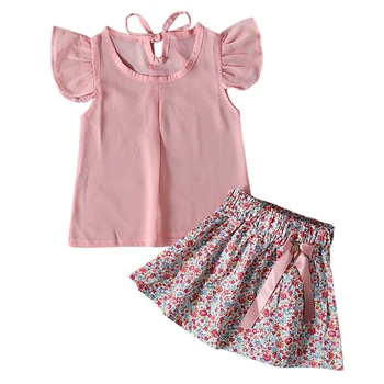 Комплект летней одежды из 2 предметов для маленьких девочек, модная повседневная сетчатая футболка без рукавов для малышей + юбки с цветами, бутик детской одежды BC247