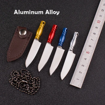 Мини-портативный нож из алюминиевого сплава, распаковка, Прямой нож с маленьким лезвием, кожаный чехол для CS GO, Подвесной инструмент EDC для кемпинга на открытом воздухе