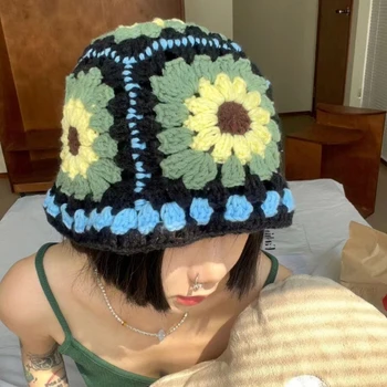Милая Девушка, вязаная крючком панама, женская Рыбацкая кепка с цветочным рисунком, повседневная летняя Солнцезащитная шляпа для женщин-подростков