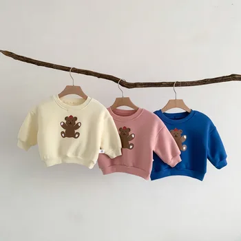 2023 Корейские осенние Пуловеры для маленьких девочек из хлопка с длинным рукавом Плюс Толстые Бархатные кофты для маленьких девочек Универсальный топ Для новорожденных Девочек
