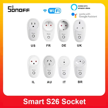 Sonoff S26 WiFi Smart Socket Plug Power Basic Розетки EU UK US AU BR Smart Home Switch Работают С Alexa Google Assistent IFTTT