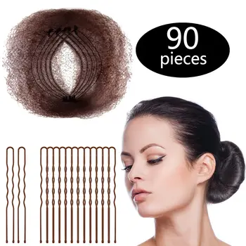 Набор заколок U-образной формы, 50 штук в индивидуальной упаковке 50 см, невидимые сетки для волос, 40 штук заколок для женщин в балетных пучках и парик