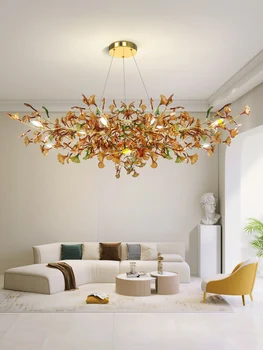 Люстра в гостиной, современный минимализм и великолепный свет, роскошь, креативный дизайнер из листьев гинкго, двухуровневое здание, вилла
