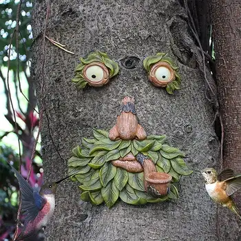 Уникальные кормушки для птиц, Декор в виде лиц деревьев, Креативное украшение стен из смолы, украшение сада, Лицо старика.
