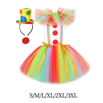 Детский костюм клоуна для девочек без рукавов с ободком в виде цилиндра для карнавала, приятный для кожи, эластичный Аксессуар для ролевых игр