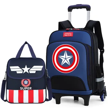 Школьный рюкзак Captain of the United States Pull Rod Для мальчиков 1-3-6 классов, Съемный Детский рюкзак Двойного назначения