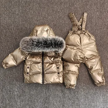 2023 Зима -30 градусов Пуховик для мальчика из натурального меха, водонепроницаемая верхняя одежда, пальто, комбинезоны для мальчиков 1-10 Лет, Лыжный зимний костюм для мальчиков