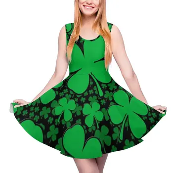 Платье на День Святого Патрика в ирландском стиле, пляжные платья с зелеными трилистниками, женское эстетичное платье для катания на коньках с принтом Vestidos, идея подарка