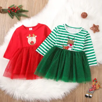 Сетчатое платье с длинными рукавами для младенцев и новорожденных, рождественское платье с изображением лося