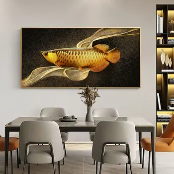 Плакаты с золотыми рыбками, настенное искусство, современные принты на холсте, изображения рыб, декоративная роспись животных в спальне для домашнего декора гостиной