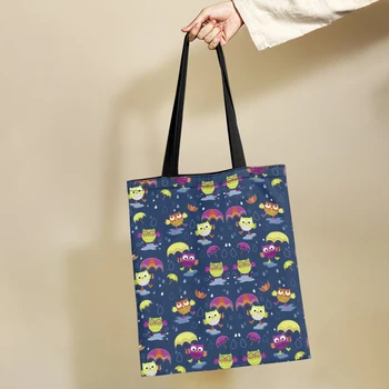Yikeluo Забавная мультяшная сова Экологичная сумка-тоут Студенческая холщовая сумка для поездок на работу Сова Синяя Продуктовая сумка Сумка для ноутбука