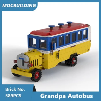 MOC Building Blocks Модель Grandpa Autobus Классический Мини-масштабный автобус, Собранный своими руками из Кирпичей, Коллекция игрушек и подарков для транспортировки 589ШТ