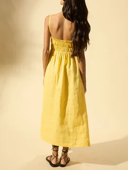 Женский повседневный сарафан без рукавов из рубчатого трикотажа с открытой спиной и бретельками-спагетти - стильная летняя уличная одежда для шикарного образа