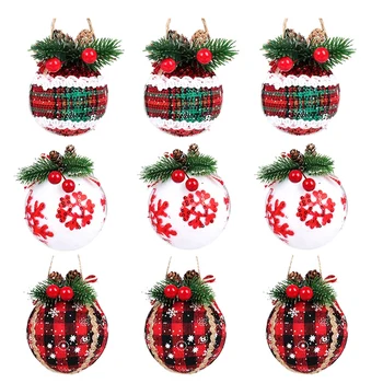 9 шт. рождественский декор 3,15-дюймовые шарики в рождественскую клетку, обернутые тканью, подвески для рождественского декора A