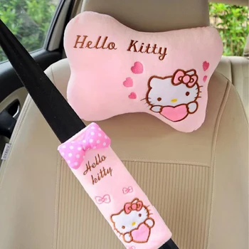 Подголовники автомобиля Sanrio Kawaii My Melody Аниме Мультфильм Hello Kitty Милые Модные Изысканные Креативные Чехлы для ремней безопасности, удобные для кожи
