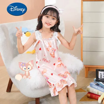 Ночная рубашка для девочек Disney LinaBell, Летняя Милая пижама с героями мультфильмов, пижамы из ледяного шелка StellaLou, Свободное удобное платье-комбинация, домашняя одежда