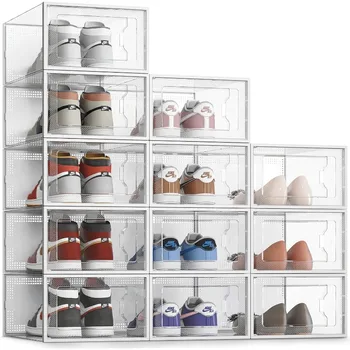 Коробка для хранения обуви из 12 упаковок, прозрачный пластиковый штабелируемый органайзер для обуви в шкафу, подставка для обуви