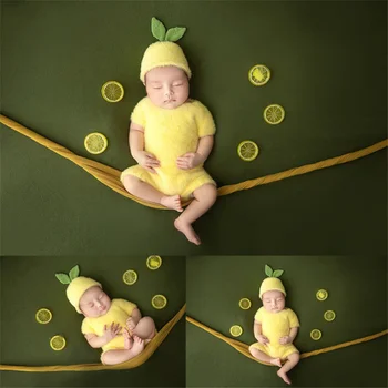 Реквизит для фотосъемки новорожденных Фон Зеленый с лимоном и фруктами Тема детского костюма шляпа Infnat одежда Фон для студийной съемки одеяло