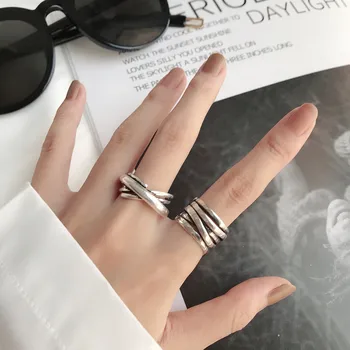 Evimi Серебряное Ретро-многослойное кольцо неправильной формы, женская Открытая пряжка, Регулируемые украшения для вечеринок, индивидуальность