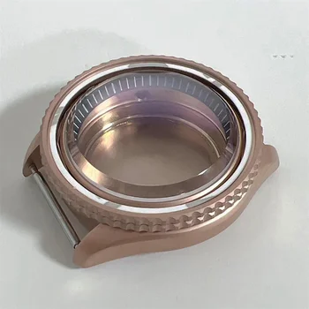​Корпус из Розового золота с пескоструйной обработкой PVD 41,5 мм, Крышка из пузырчатого стекла + Черное Внутреннее кольцо + 2-цветной Безель GMT для механизма NH35 / NH36 / 4R