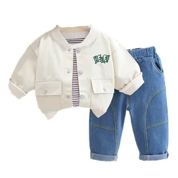 Новая весенне-осенняя одежда для маленьких девочек, повседневная куртка для мальчиков, футболка, Брюки, 3 шт./компл., спортивный костюм для малышей, детские спортивные костюмы