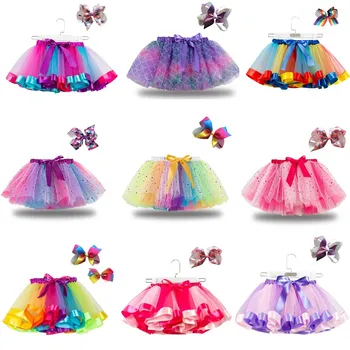 Детская юбка-пачка для девочек из радужного разноцветного тюля, мини-юбка для девочек, юбка принцессы на день рождения ребенка, детские летние юбки-пачки
