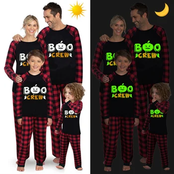 Подходящая для семьи на Хэллоуин Серебристая пижама Boo Crew Happy Halloween со светящейся спинкой