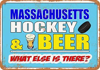 Металлическая вывеска - Массачусетский хоккей и пиво - Винтажный вид