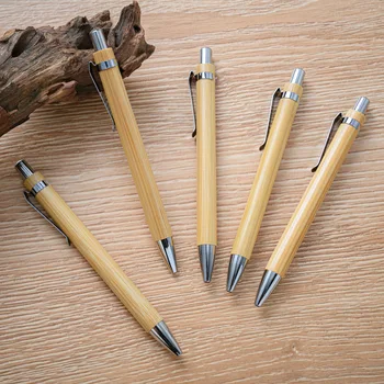 5шт Бамбуковая ручка Шариковая ручка из бамбукового дерева 1,0 мм с пулевидным наконечником, Синие Черные чернила, фирменная шариковая ручка для бизнеса