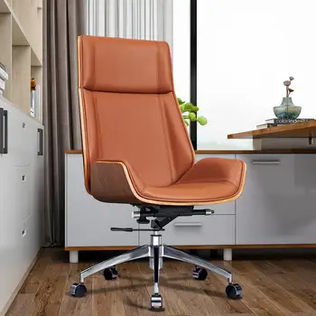 [Срочная распродажа] Офисное кресло из натуральной кожи с высокой спинкой среднего века, Подъемное Вращающееся Кресло Босса [US-W]