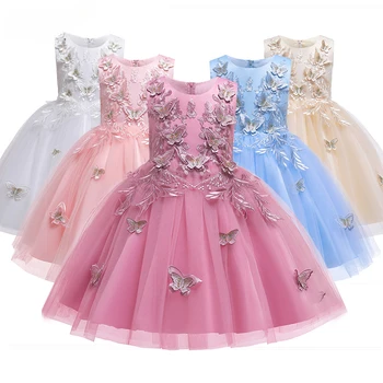 Платье для девочек, элегантные детские платья для девочек, костюм с вышивкой бабочки, детское праздничное платье, свадебное платье infantil vestidos