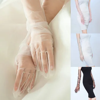 Модные женские перчатки из прозрачного тюля, Прозрачные Перчатки длиной до локтя, Рукавицы, Аксессуар для фотосъемки, Сексуальные Длинные Перчатки