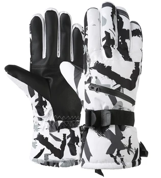 Зимние лыжные перчатки для сноуборда, нескользящий сенсорный экран из искусственной кожи, водонепроницаемые мотоциклетные велосипедные флисовые теплые зимние перчатки Унисекс
