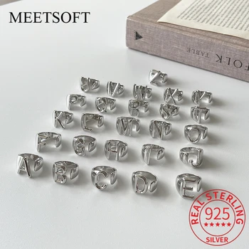 MEETSOFT, модная посеребренная буква 26, инициал от A-Z, простое открывающее кольцо для женщин, мужские подарки, изысканные ювелирные изделия в стиле панк, прямая доставка