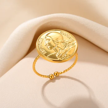 Золотое кольцо с монетой из нержавеющей Стали, Портрет Марианы, Регулируемый обруч, Модные Элегантные ювелирные аксессуары для женщин, подарок