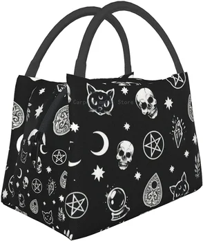 Прочные Изолированные сумки для ланча с готическим рисунком Cat Moon, Портативная Термосумка-холодильник, Водонепроницаемая сумка-тоут для приготовления ланча