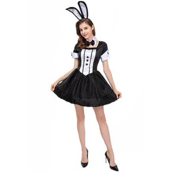 Милый черный костюм девочки-кролика, сексуальное платье кролика с наушниками, костюм кролика для косплея Kawaii, костюм кролика для комиксов.
