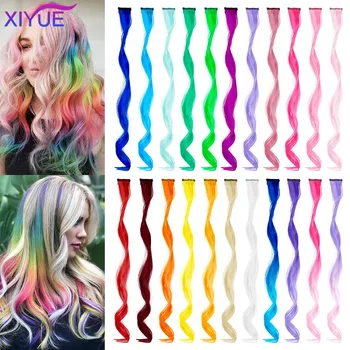 Цветные наращенные волосы XIYUE, Вьющиеся, Волнистые Аксессуары для девочек, Женские разноцветные заколки для вечеринки, Радужный шиньон