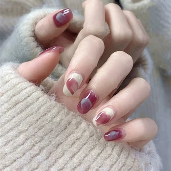Накладные ногти 24ШТ Розово-белые стойкие наклейки для ногтей, пригодные для ношения женщинами, Розовые наклеиваемые на ногти, многоразовые для ношения SAL99