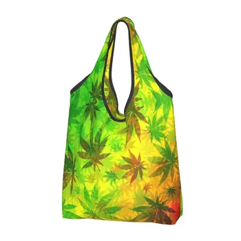 Многоразовая хозяйственная сумка Rasta Colors с натуральным рисунком листьев для продуктов, складные продуктовые сумки с листьями, моющиеся большие сумки-тоут