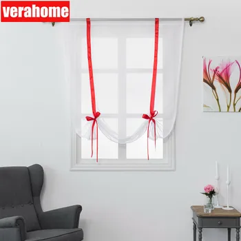 Verahome однотонные римские шторы короткие кухонные балдахины с прозрачной тканевой вставкой современные шторы для обработки окон Красной лентой