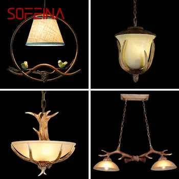 Современный подвесной светильник SOFEINA с оленьими рогами, креативная светодиодная ретро-стеклянная люстра, светильники для дома, столовой, прохода, проживания в семье