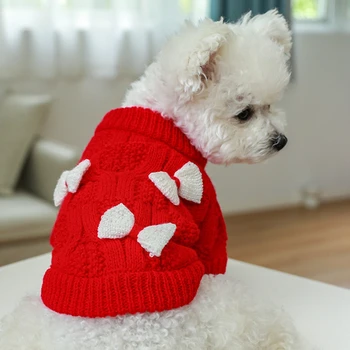 1Шт Зимний Рождественский свитер для собак, одежда для маленьких собак, свитер для щенков для домашних собак, вязание крючком, ткань, украшенная маленькой бабочкой