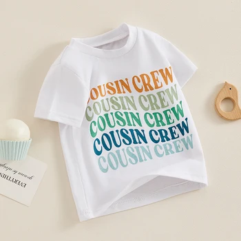 Рубашки Cousin Crew, летняя одежда для маленьких мальчиков, Футболки с коротким рукавом и буквенным принтом, топы, подходящие наряды для Cousin